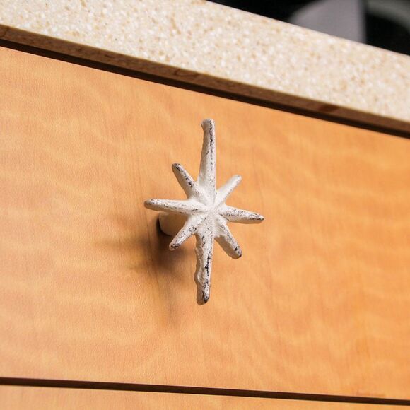 Set of 6 Antique White Finish Mid Century Modern Starburst Drawer Pulls Knobs - Picture 7 of 9